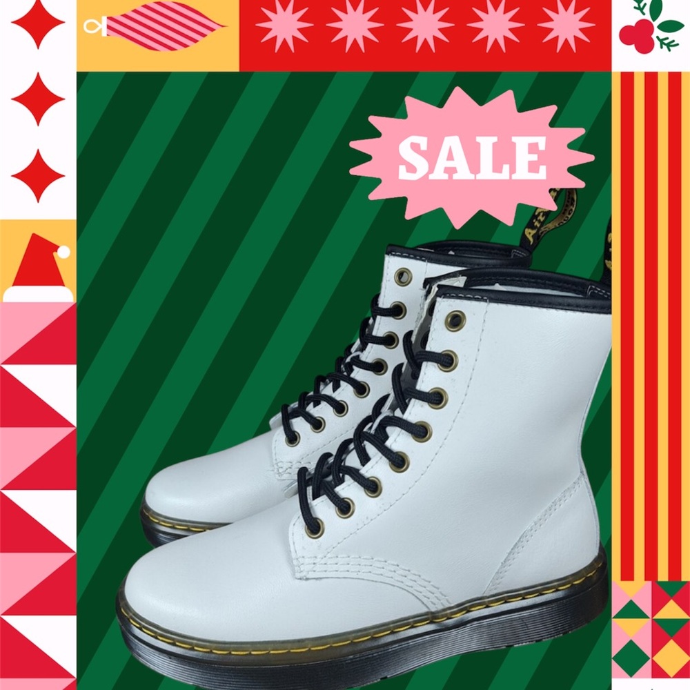 Dr. Martens Zavala T Lamper White Leather Boots Womens US 7